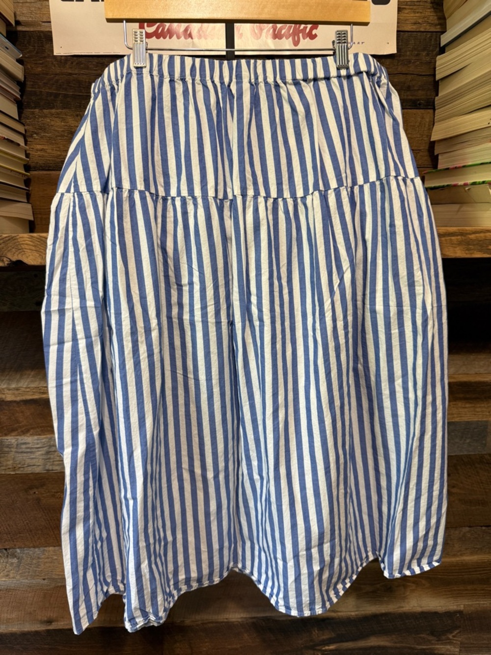 Old Navy Blue and White Vertical Stripe Tiered Skirt